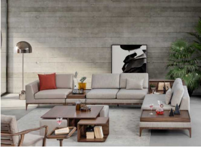 Wohnzimmer Ecksofa L-form Holz Eckgarnitur Sofa Couchen Luxus Möbel